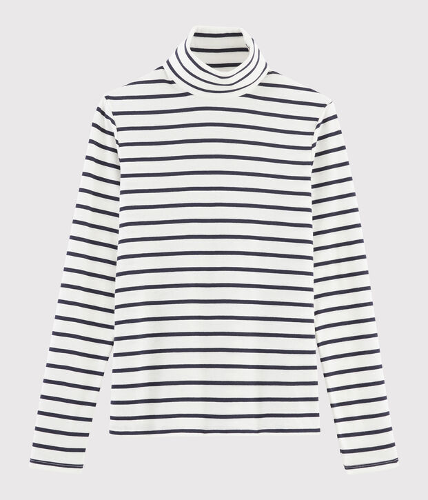 Sous-pull iconique en coton ray&eacute; Femme blanc/bleu