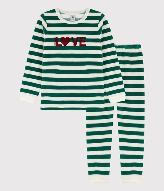 Pyjama  rayé en velours enfant EVERGREEN/ MARSHMALLOW
