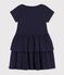 Robe enfant en coton manches courtes unie bleu marine