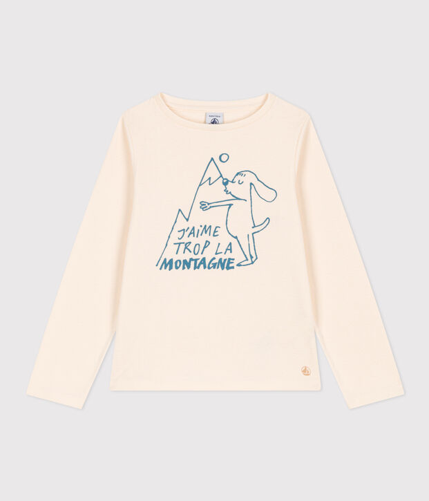 Tee-shirt manches longues en coton enfant fille &eacute;cru