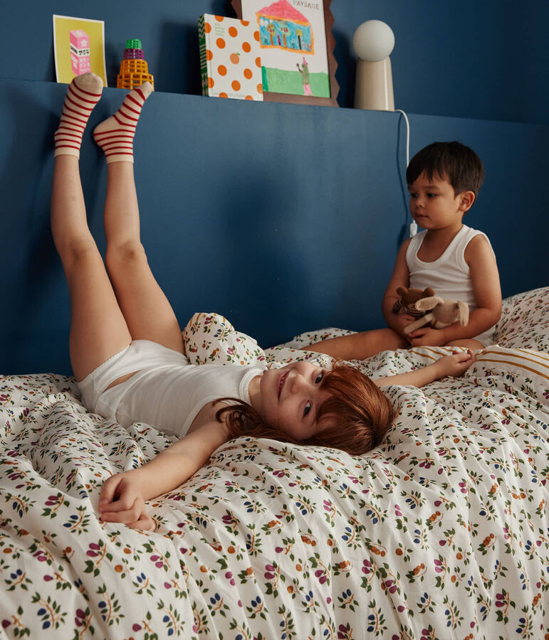 Housse de couette et taie pour enfant imprim&eacute;s fruits blanc/jaune/multicouleur