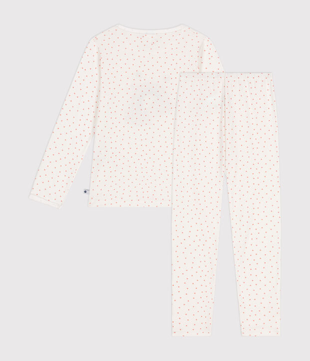 Pyjama en coton imprim&eacute; petits c&oelig;urs enfant blanc/rose