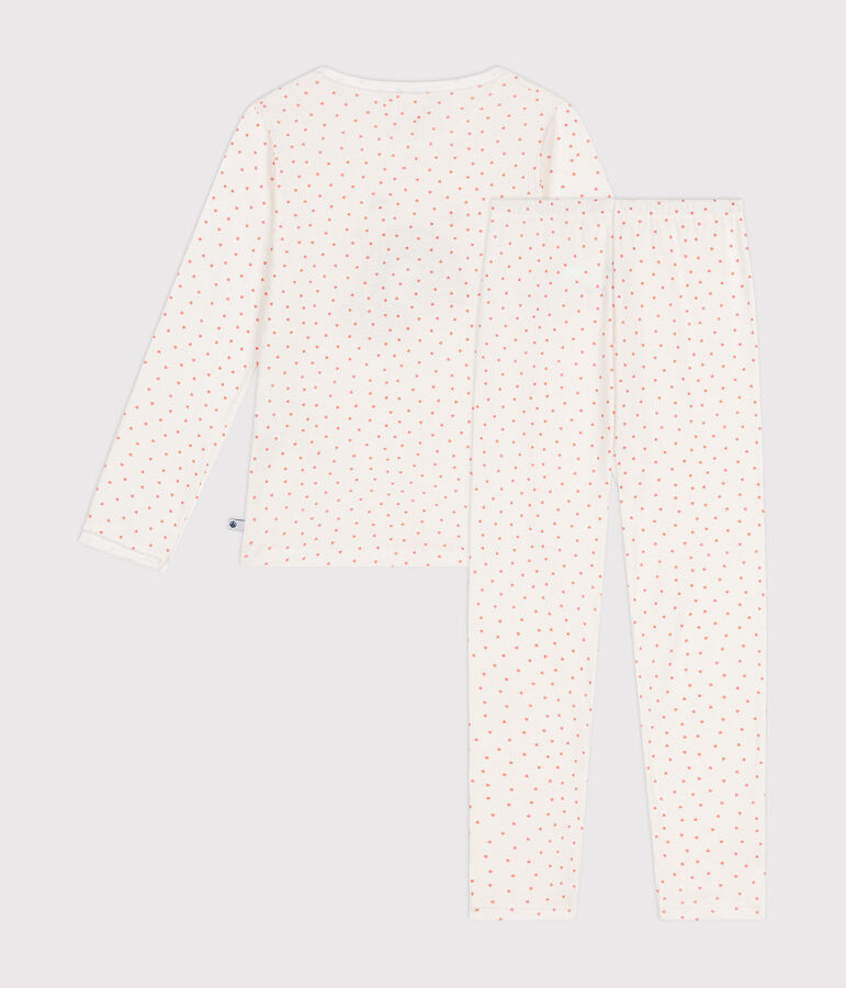 Pyjama en coton imprim&eacute; petits c&oelig;urs enfant blanc MARSHMALLOW/ PAPAYE
