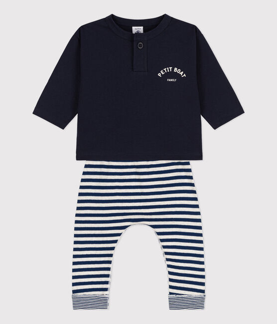 Ensemble cadeau bébé : tee-shirt et pantalon bleu SMOKING/blanc MARSHMALLOW