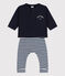 Ensemble cadeau bébé : tee-shirt et pantalon bleu SMOKING/blanc MARSHMALLOW