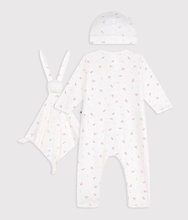 Coffret cadeau naissance en coton imprim&eacute; fleuri multicouleur