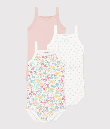 PETIT BATEAU - Lot de 3 bodies bretelles fleurs en coton