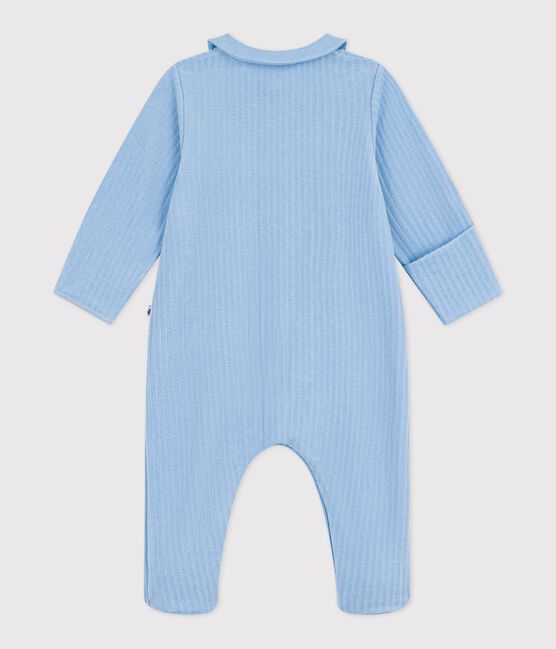 Pyjama bébé en velours à col uni bleu FLO