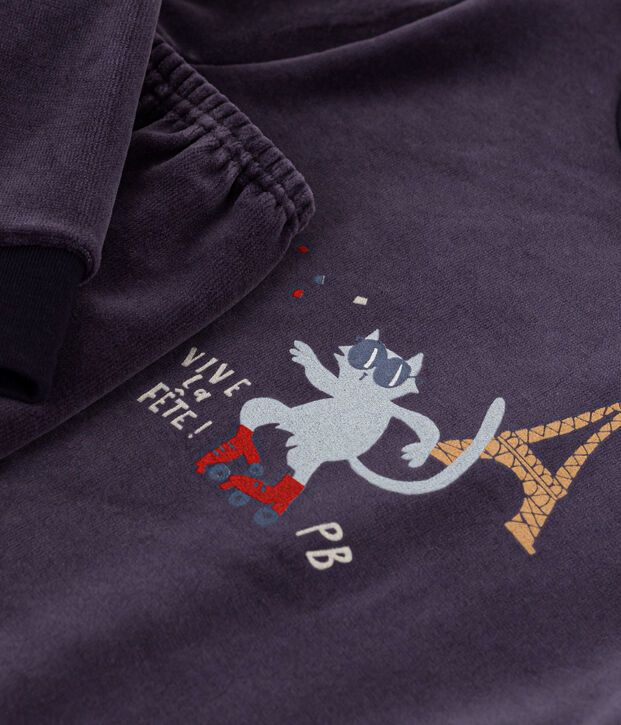 Pyjama Paris en velours enfant bleu