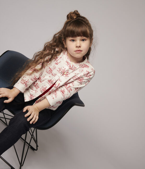 Cardigan en molleton enfant fille blanc MARSHMALLOW/rouge TERKUIT