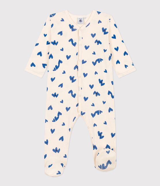 Pyjama bébé coeur bleu en coton blanc AVALANCHE/ MULTICO