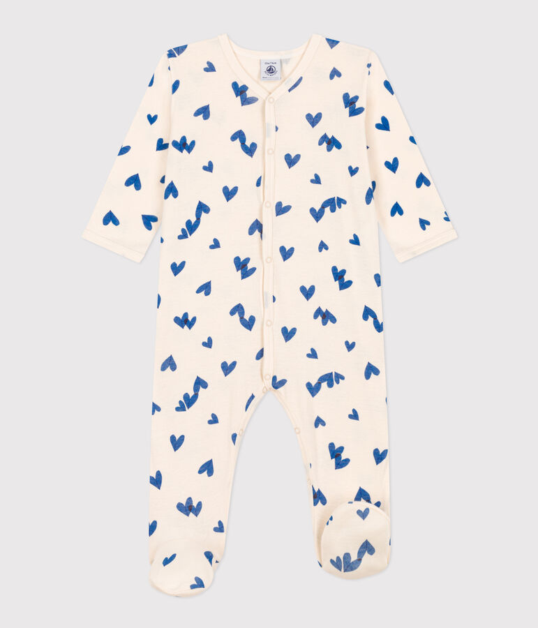 Pyjama b&eacute;b&eacute; coeur bleu en coton blanc AVALANCHE/ MULTICO
