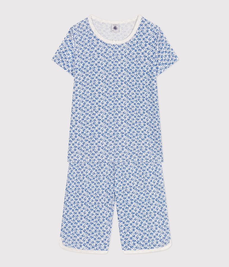 Pyjama capri imprim&eacute; fleur en coton enfant bleu MARSHMALLOW/ INCOGNITO