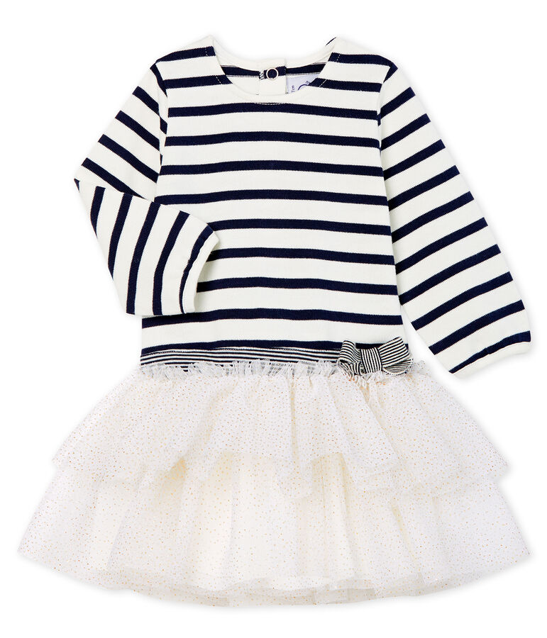 Robe manches longues b&eacute;b&eacute; fille ray&eacute;e blanc/bleu