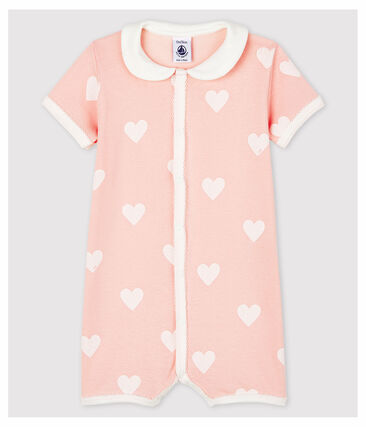 PETIT BATEAU - Combicourt rose à coeurs bébé fille en coton biologique