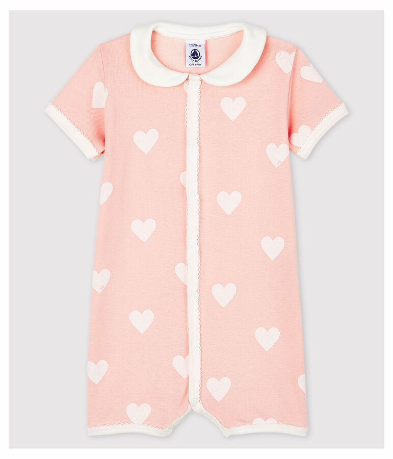 Combicourt rose &agrave; coeurs b&eacute;b&eacute; fille en coton biologique rose MINOIS/blanc MARSHMALLOW