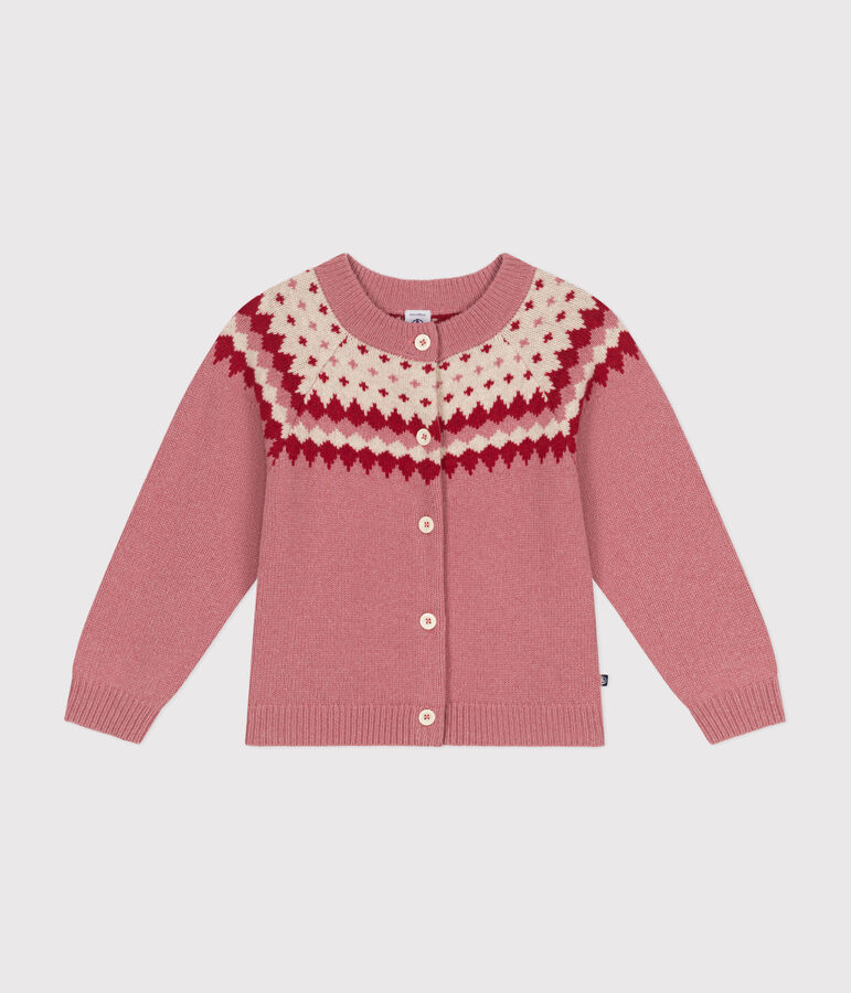 Cardigan jacquard laine et coton enfant fille rose ROSEWOOD/ AVALANCHE