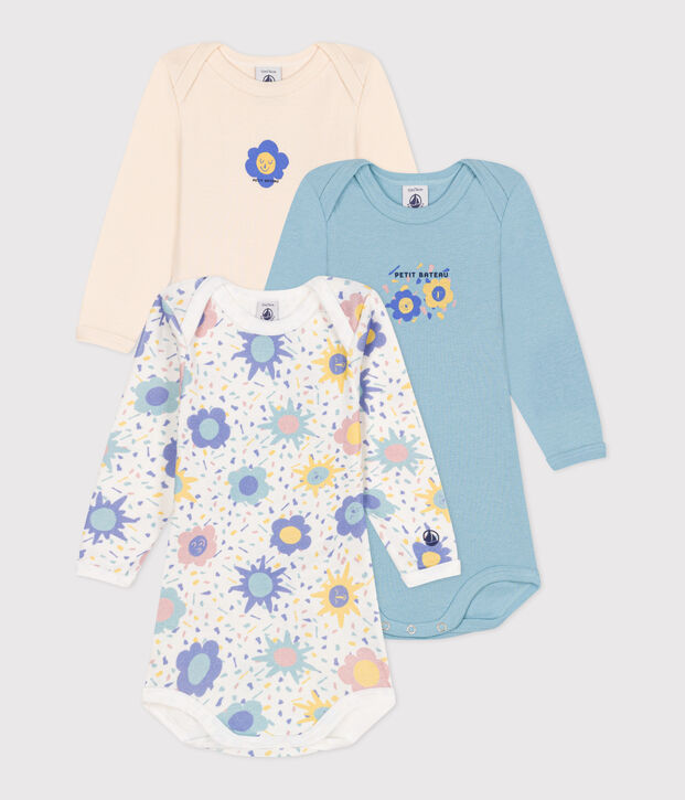 Lot de 3 bodies manches longues en coton b&eacute;b&eacute; multicouleur
