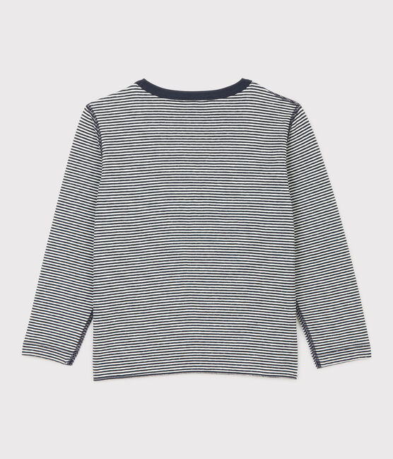 Tee-shirt manches longues en tubique enfant garçon bleu SMOKING/blanc MARSHMALLOW