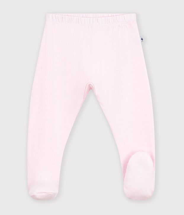 Pantalon &agrave; pied naissance en coton uni rose clair