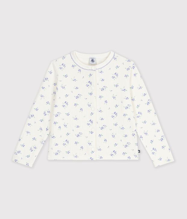 Cardigan enfant en coton &agrave; fleurs &eacute;cru/multicouleur