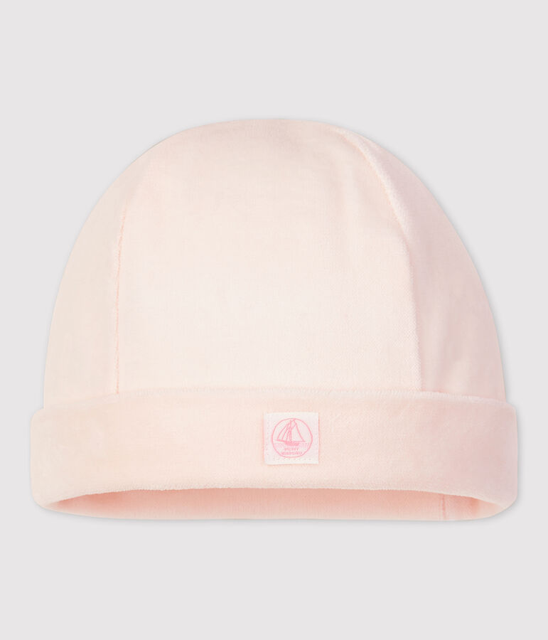 Bonnet b&eacute;b&eacute; en velours de coton biologique rose