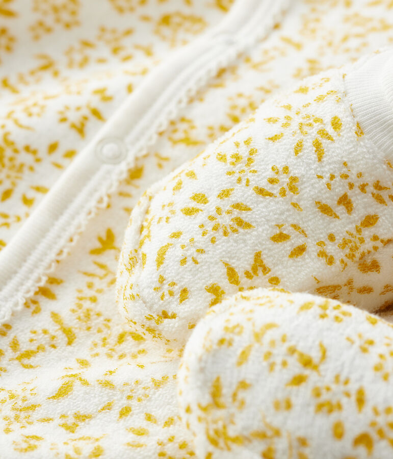 Ensemble nuit fleurs b&eacute;b&eacute; en bouclette &eacute;ponge toute douce OCRE/ ECUME2