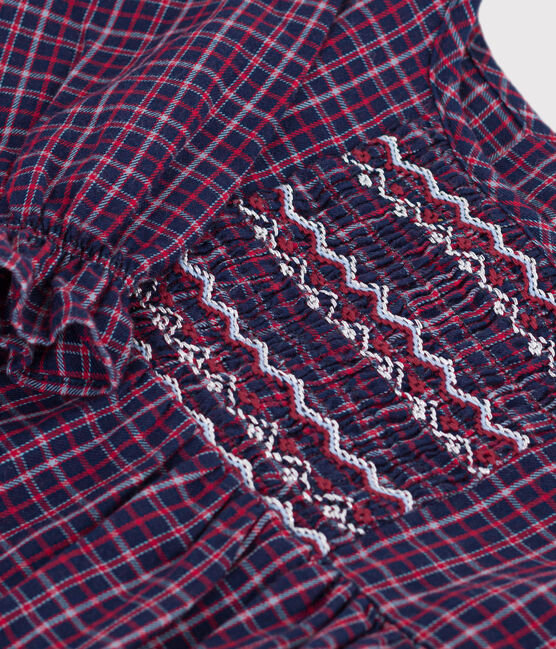Blouse enfant en flanelle manches longues à carreaux bleu SMOKING/blanc MULTICO