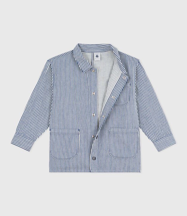Veste enfant en coton &agrave; rayures bleu/blanc