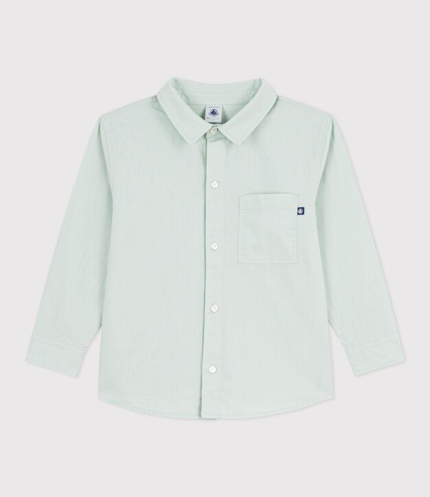 Chemise enfant en coton &agrave; manches longues unie vert clair