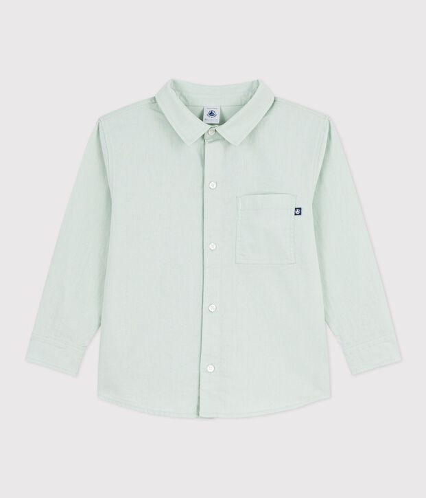 Chemise enfant en coton &agrave; manches longues unie vert clair