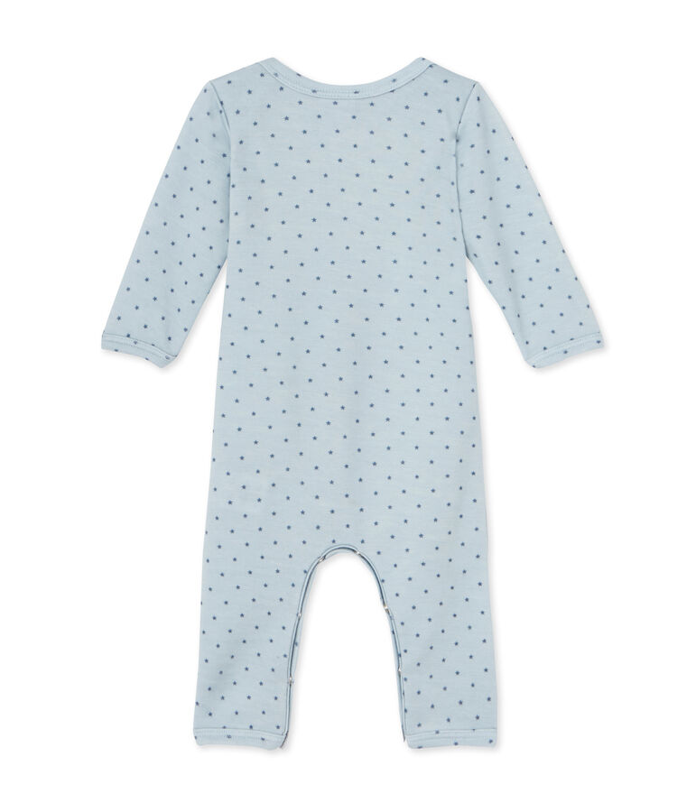 Combinaison courte b&eacute;b&eacute; gar&ccedil;on en laine et coton bleu FRAICHEUR/gris TEMPETE