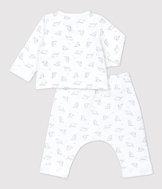 Ensemble 2 pi&egrave;ces imprim&eacute; marmottes b&eacute;b&eacute; en coton biologique blanc/gris