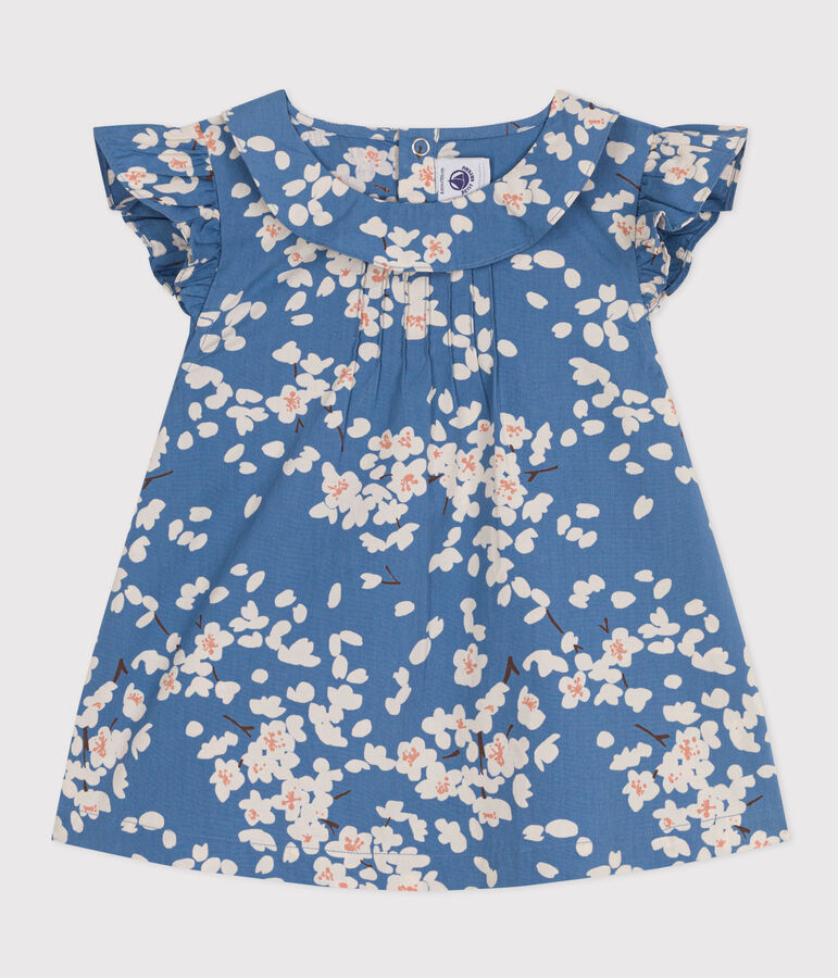 Blouse en popeline imprim&eacute;e enfant fille bleu BEACH/ MULTICO