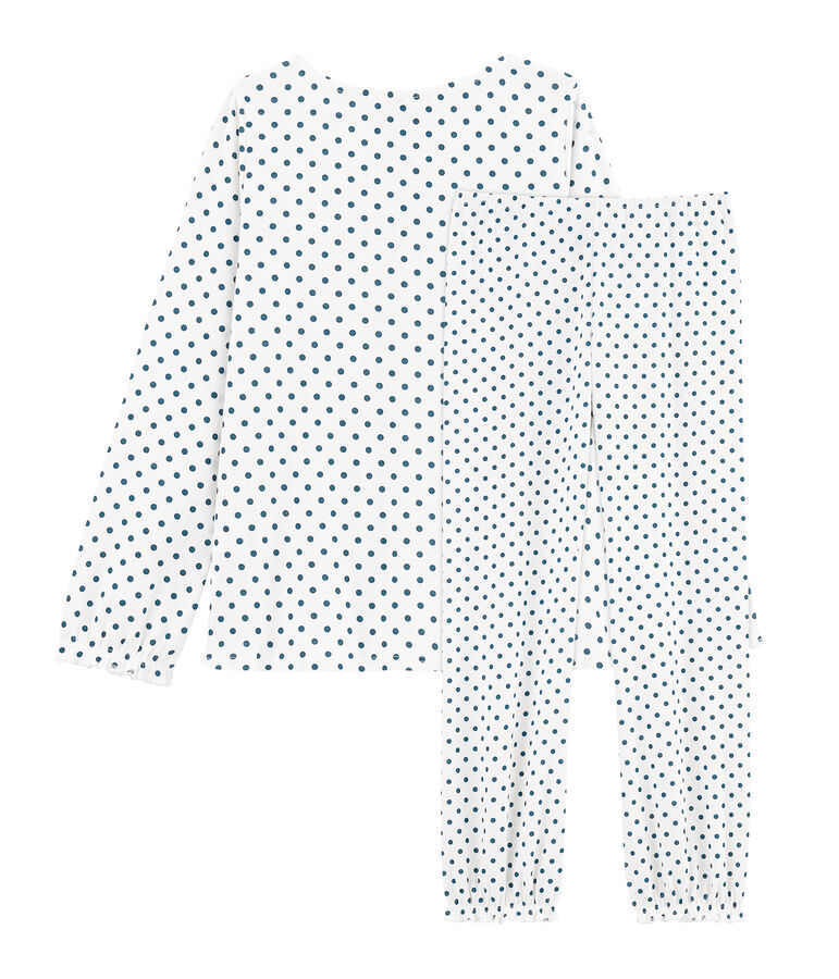 Pyjama petite fille en c&ocirc;te blanc/vert