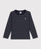 Tee-shirt manches longues en coton enfant garçon bleu SMOKING/blanc MARSHMALLOW