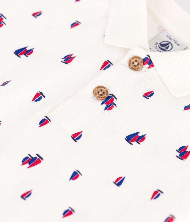 Polo manches courtes en jersey fin b&eacute;b&eacute; blanc/multicouleur