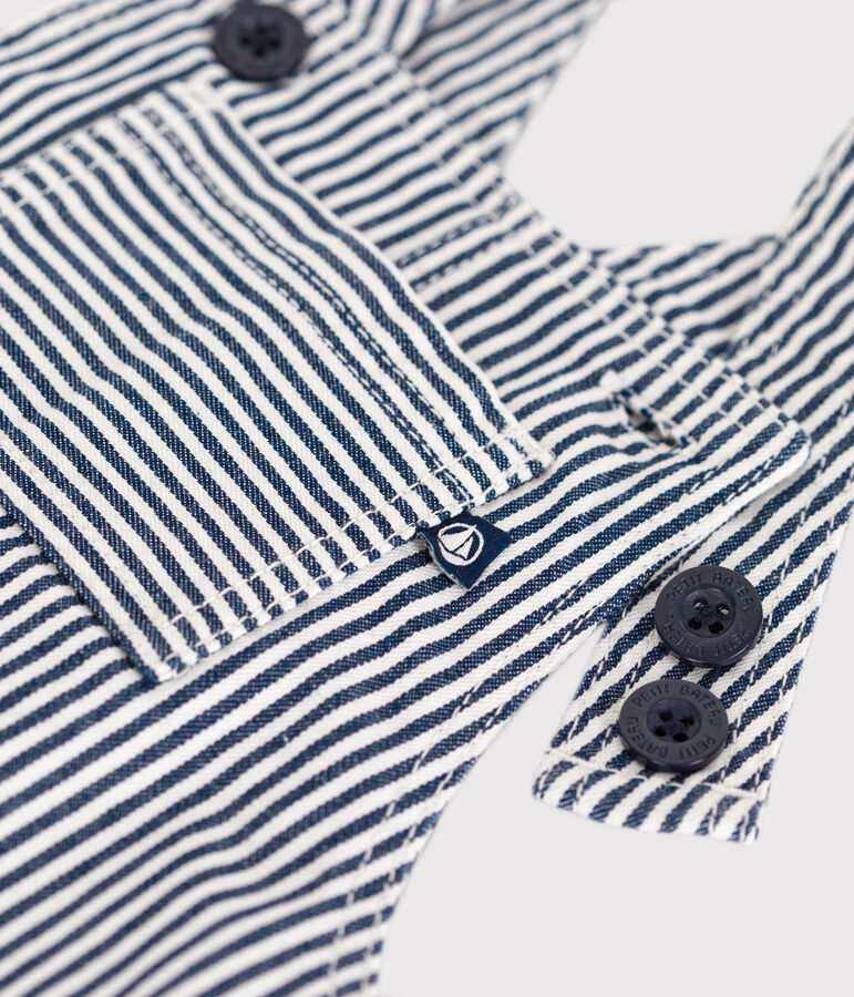 Salopette longue en toile b&eacute;b&eacute; bleu MEDIEVAL/blanc MARSHMALLOW