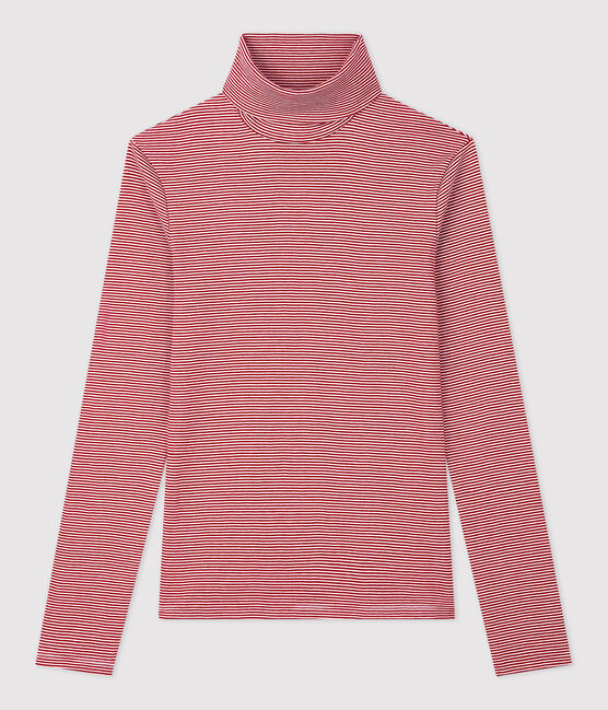 Sous-pull iconique en coton rayé Femme rouge SANGRIA/ MARSHMALLOW