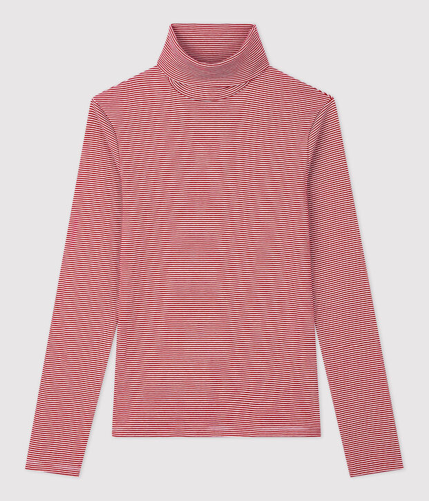 Sous-pull iconique en coton ray&eacute; Femme rouge/blanc