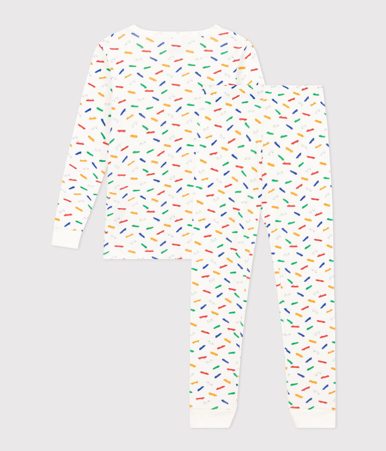 Pyjama ajust&eacute; en coton imprim&eacute; skateboard enfant blanc MARSHMALLOW/blanc MULTICO