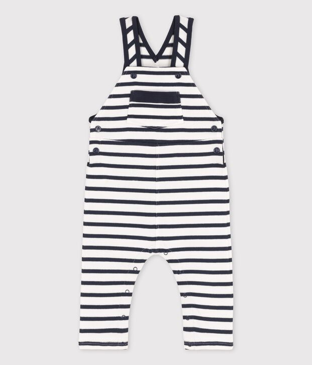 Salopette longue en jersey bio b&eacute;b&eacute; blanc/bleu