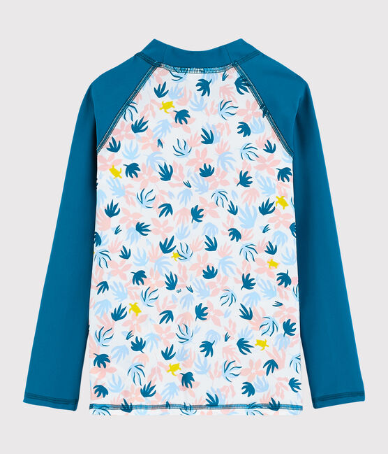 Tee-shirt anti-uv recyclé enfant fille bleu MYKONOS/écru MULTICO