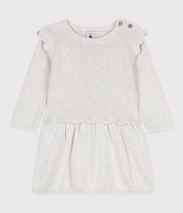 Robe en laine et coton b&eacute;b&eacute;. beige chin&eacute;