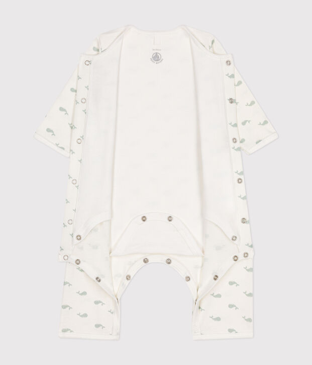 Bodyjama sans pieds en coton b&eacute;b&eacute; blanc/vert