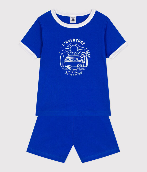 Pyjama short enfant en coton bleu