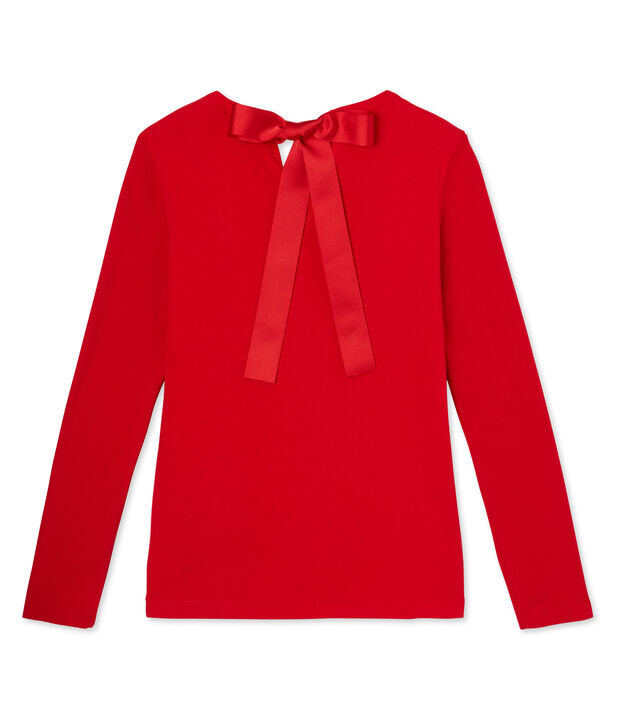T-shirt femme &agrave; rayures paillettes rouge