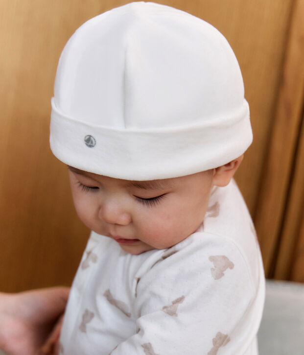 Bonnet naissance b&eacute;b&eacute; en velours uni blanc