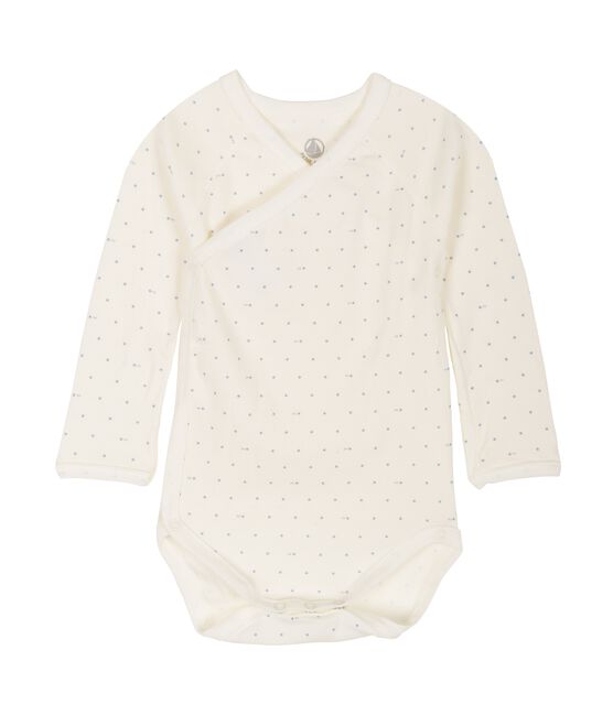 Body naissance manches longues bébé blanc MARSHMALLOW/bleu ACIER