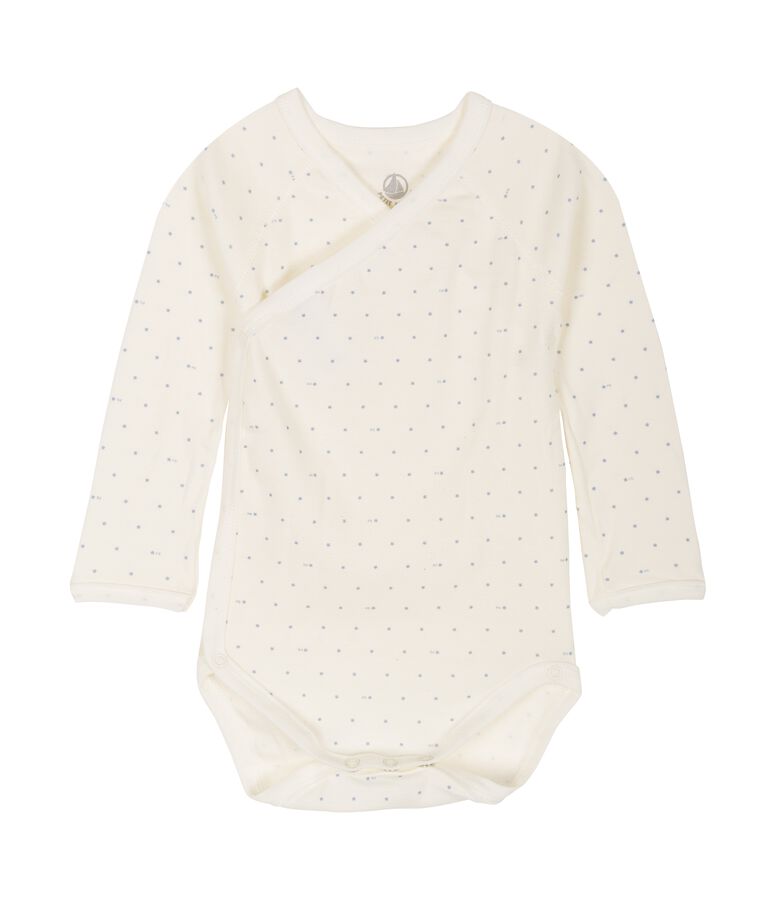 Body naissance manches longues b&eacute;b&eacute; blanc MARSHMALLOW/bleu ACIER